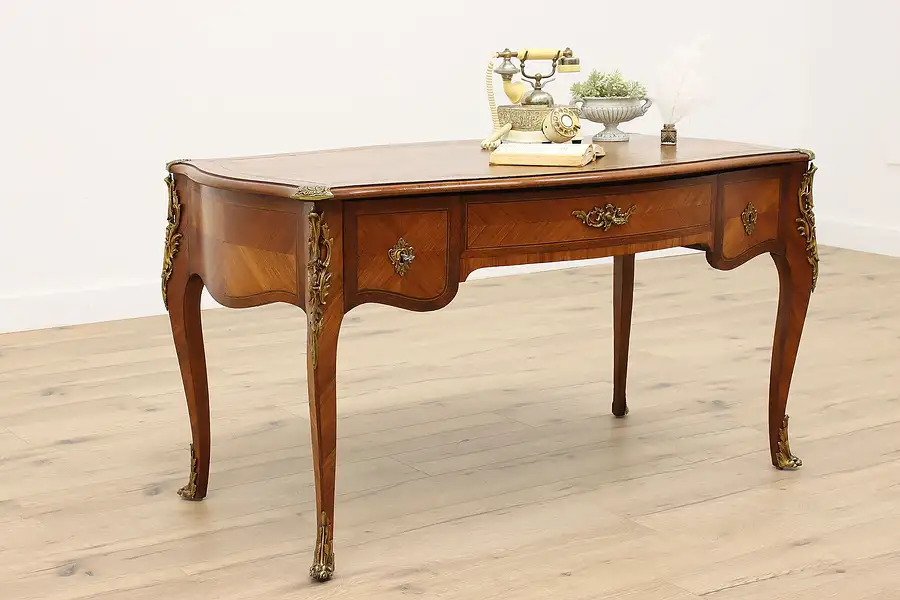 Main image of French Louis XIV Antique Mahogany & Satinwood Library or Office Desk