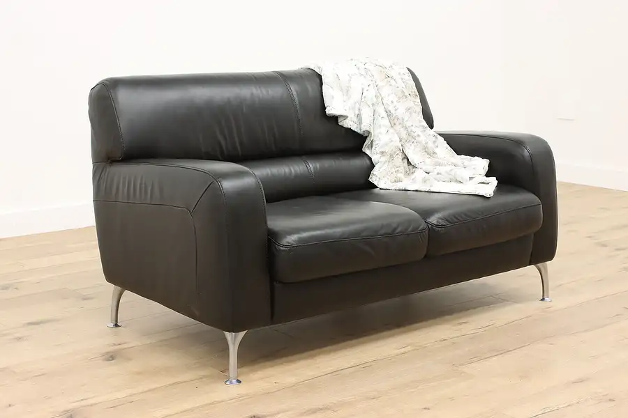 Main image of Italian Contemporary Vintage Leather Loveseat or Small Sofa, Natuzzi