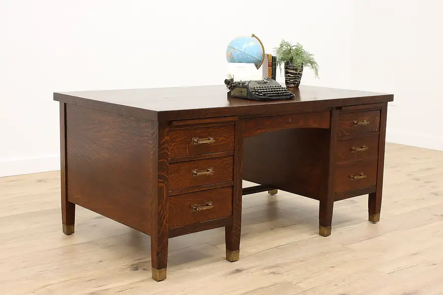 Main image of Art & Crafts Mission Oak Antique Office or Library Desk, Commercial