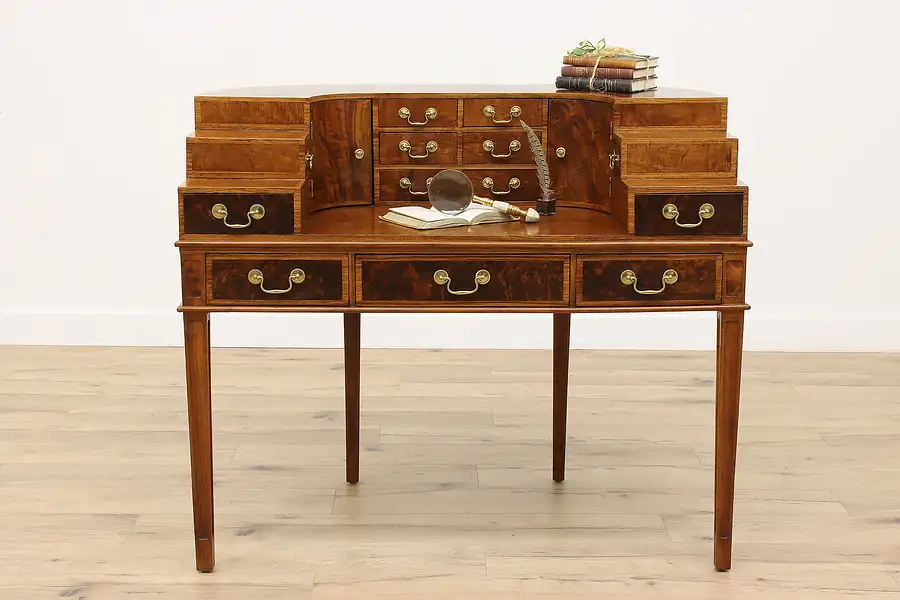 Main image of Georgian Vintage Walnut & Burl Office or Library Writing Desk