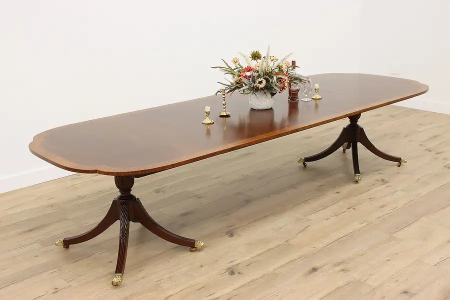 Main image of Georgian Design Vintage Banded Mahogany Dining Table, 3 Leaves, Council