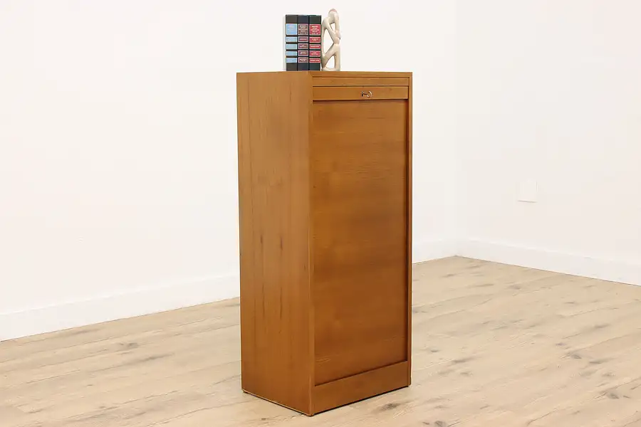 Main image of Midcentury Modern Vintage Danish Teak Music or File Cabinet, Roll Top