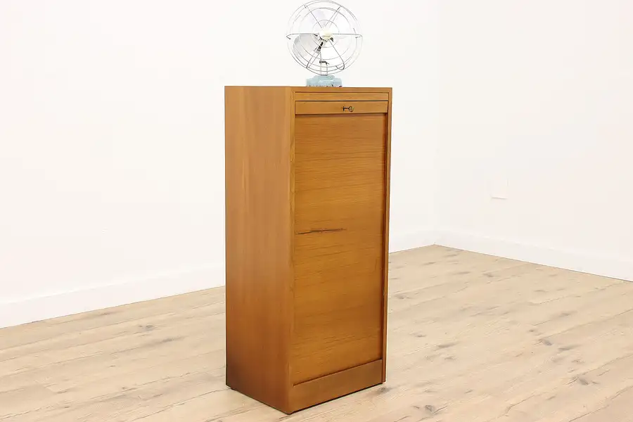 Main image of Midcentury Modern Vintage Danish Teak Music or File Cabinet, Roll Top