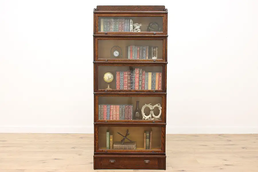 Main image of Victorian Antique Oak 5 Stack Office or Library Bookcase, Wernicke