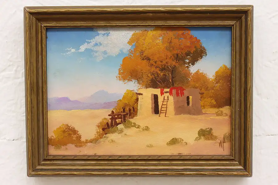 Main image of Desert Adobe House Vintage Original Oil Painting, Willard Page 8.5"