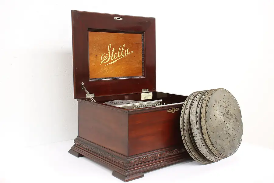 Main image of Stella 14" Disc Swiss Antique Music Box, Mahogany Case, 10 Tunes 39808