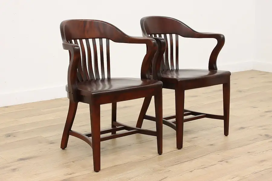 Main image of Pair of Vintage Birch Hardwood Office, Banker, Library or Desk Chairs