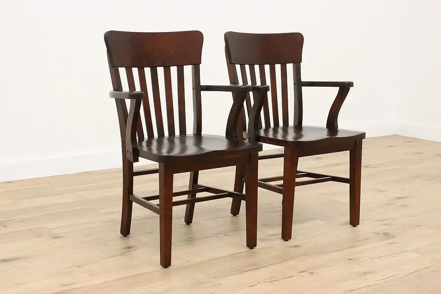 Main image of Pair of Antique Birch Banker, Office or Library Chairs, Heywood Wakefield