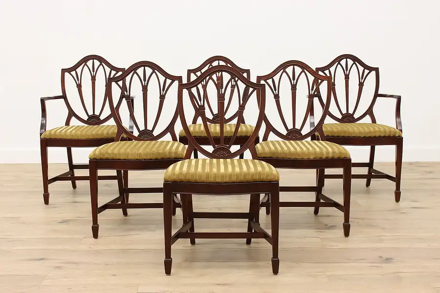 Main image of Set of 6 Georgian Design Vintage Shield Back Dining Chairs New Upholstery