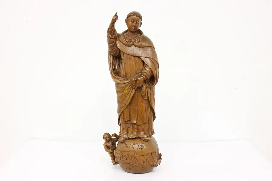 Main image of St. Francis of Assisi Statue Antique Hand Carved Walnut Sculpture