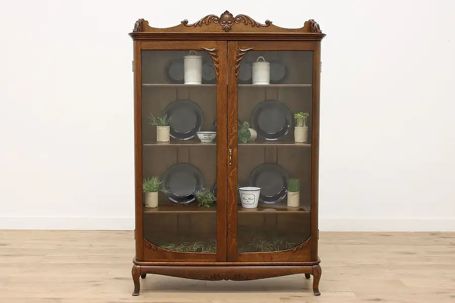 Main image of Victorian Antique Carved Oak Office or Library Bookcase, Display Cabinet