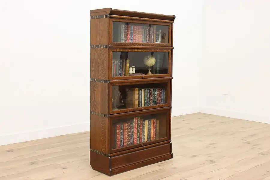 Main image of Arts & Crafts 4 Stack Antique Oak Lawyer, Office Library Bookcase, Globe