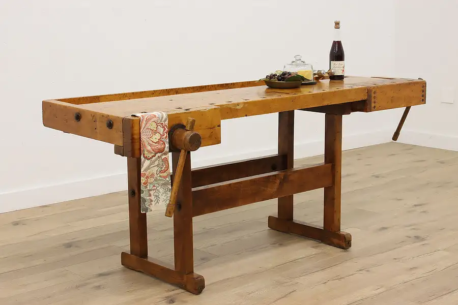 Main image of Farmhouse Salvage Antique Workbench, Kitchen Island, Wine & Cheese Table