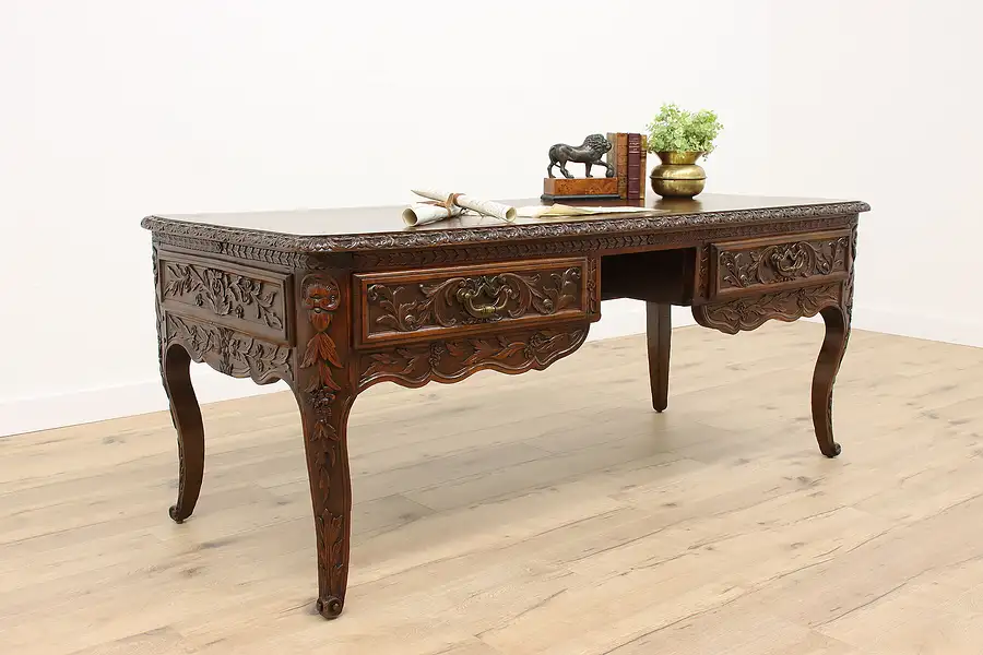 Main image of French Design Vintage Hand Carved Birch Office or Library Desk