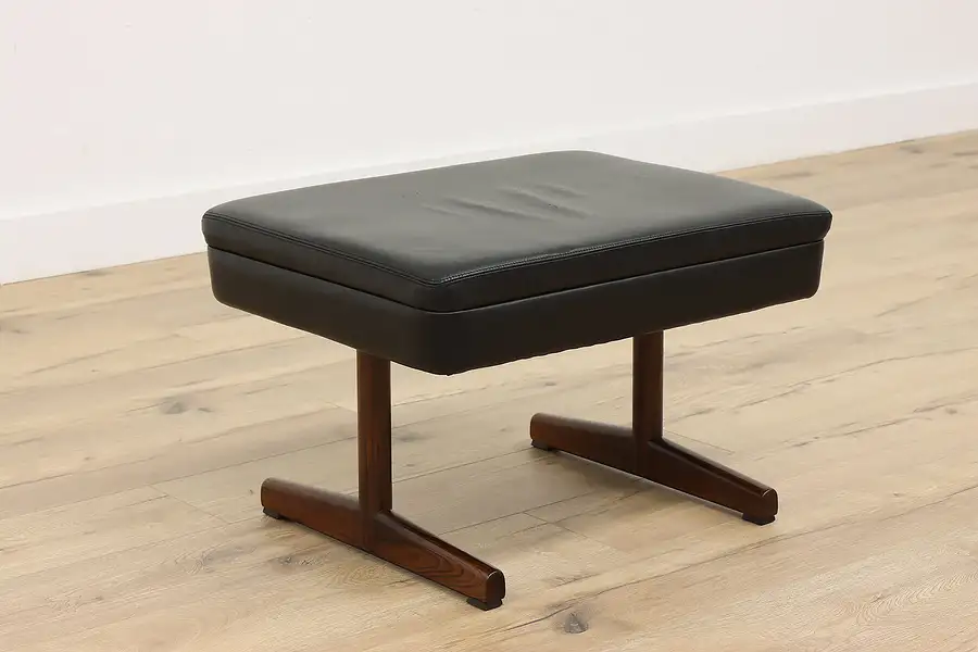 Main image of Midcentury Modern Vintage Leather & Rosewood Ottoman Bench Stool, Vatne