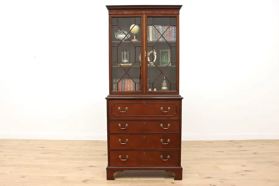 Main image of Georgian Design Vintage Mahogany Secretary Desk & Bookcase, Baker