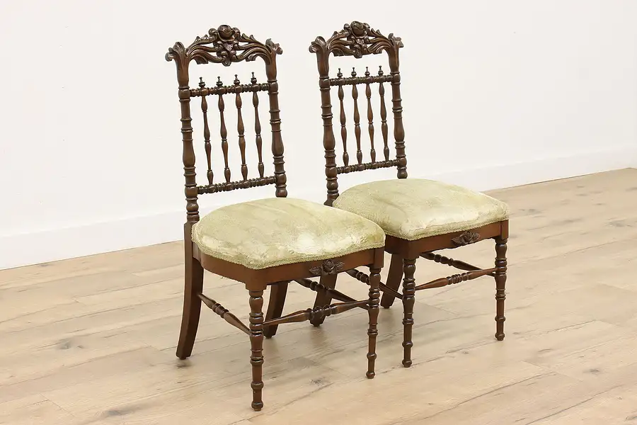 Main image of Pair of Victorian Antique Carved Walnut Ballroom or Parlor Side Chairs