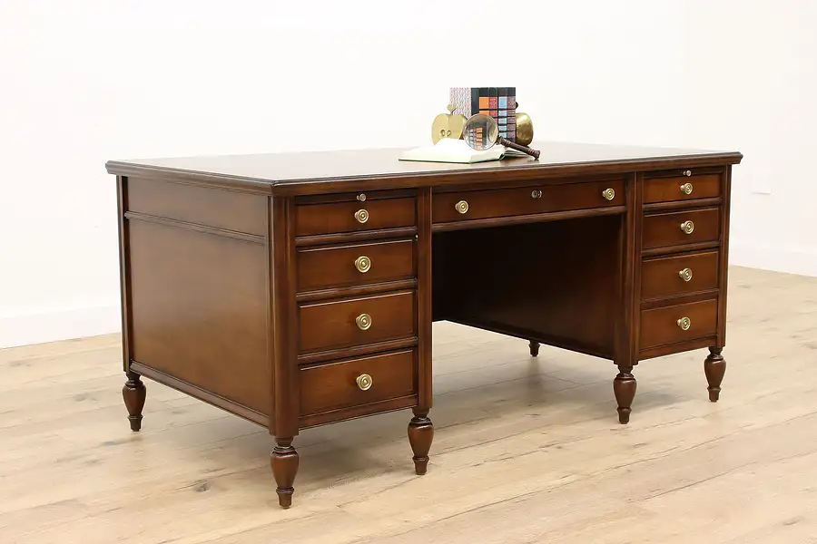 Main image of Traditional Antique Walnut Library or Executive Office Desk, Brass Knobs