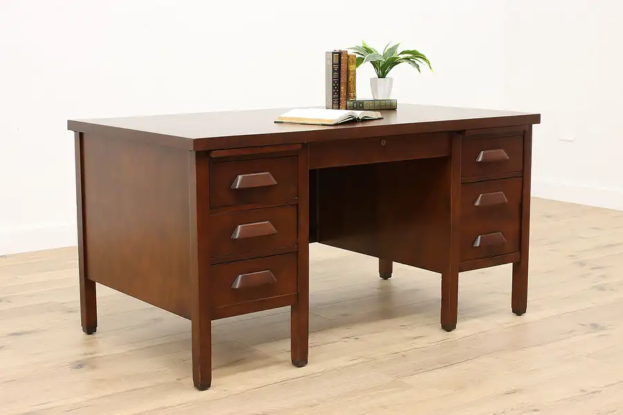 Main image of Traditional Vintage Walnut Office or Library Executive Desk, File Drawer