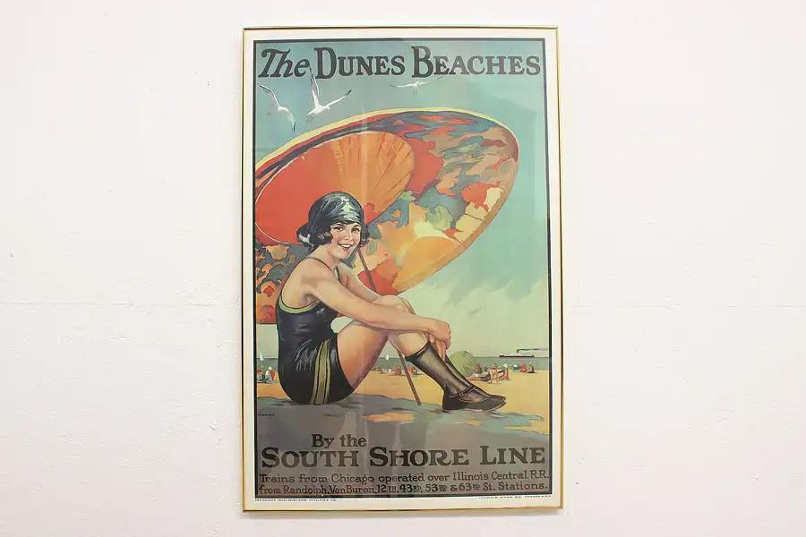 Main image of Dunes Beaches Chicago Railroad Vintage Advertising Print 28.5"