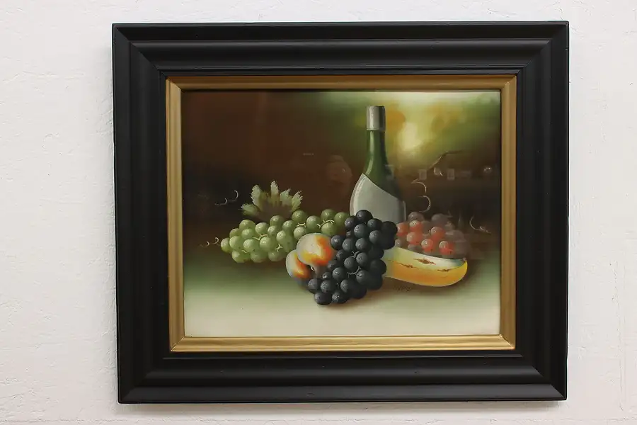 Main image of Still Life of Wine & Grapes Antique Original Pastel Painting, LeMond 25"