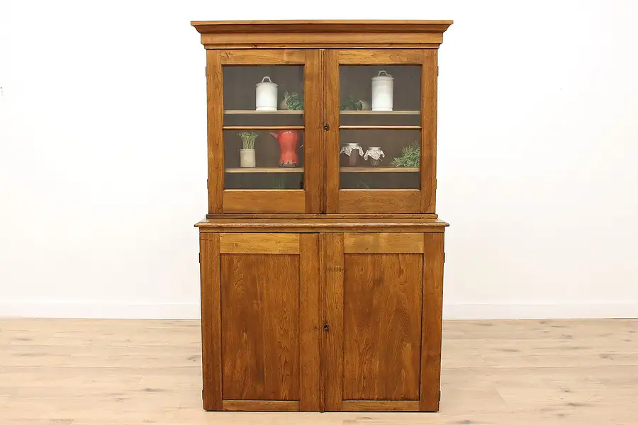 Main image of Farmhouse Antique Butternut Country Cabinet Kitchen Pantry Cupboard