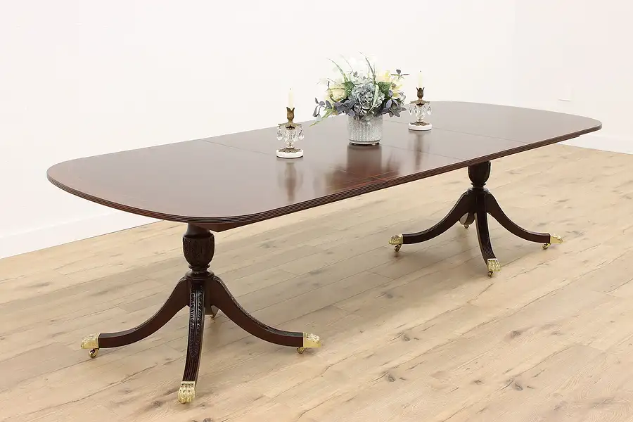 Main image of Georgian Design Vintage Banded Mahogany Dining Table, 2 Leaves, Councill