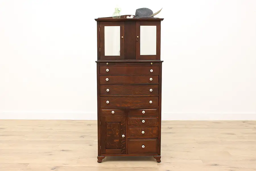 Main image of Dentist Craftsman Antique Oak Dental, Jewelry Collector Cabinet