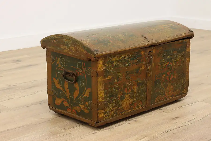 Main image of Rosemaling Norwegian Antique 1777 Farmhouse Dowry Chest or Trunk