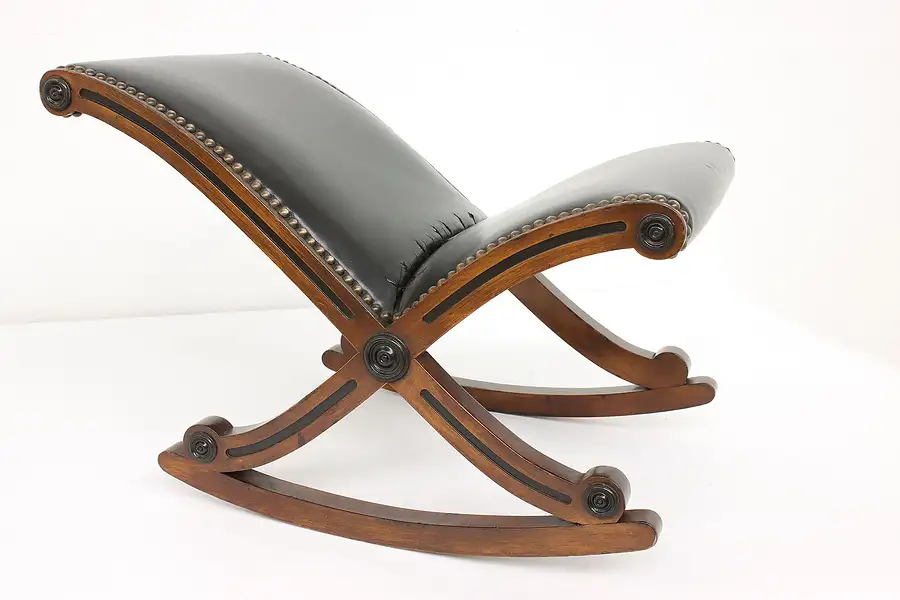 Main image of Gout Rocking Vintage Birch Footstool, Leather Upholstery