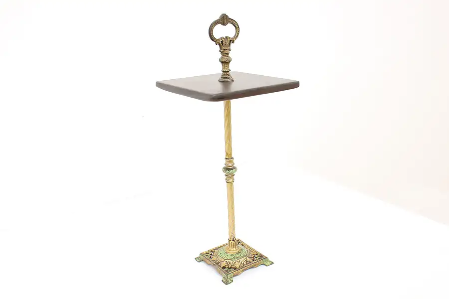 Main image of Art Deco Antique Iron & Slate Chairside Table or Smoking Stand