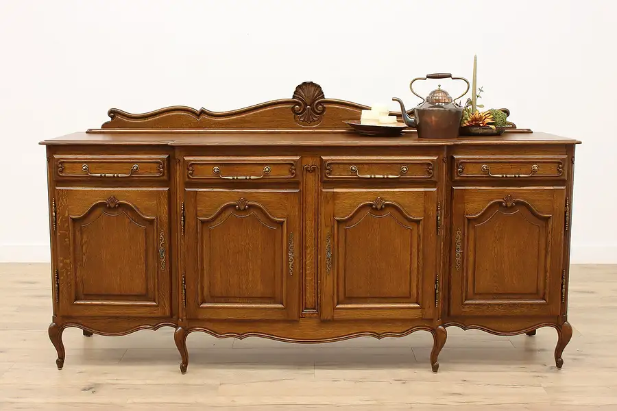 Main image of Country French Carved Oak Vintage Buffet, Bar Cabinet, Hall, TV Console