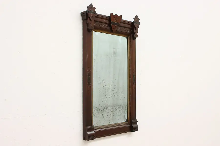 Main image of Victorian Eastlake Antique Carved Walnut Wall or Hall Mirror