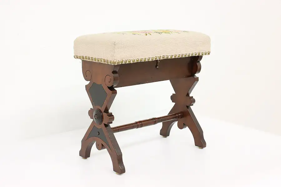 Main image of Victorian Eastlake Antique Carved Walnut Slipper Bench Footstool