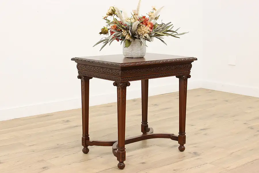 Main image of Classical Vintage Carved Mahogany Center, Entryway, Lamp or Hall Table