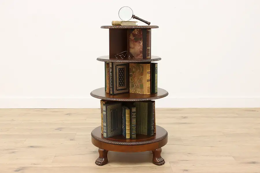 Main image of Traditional Vintage Cherry Chairside Revolving Spinning Tiered Bookcase