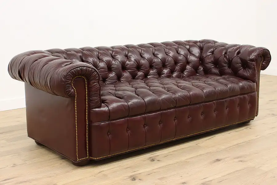 Main image of Chesterfield Tufted Leather Vintage Traditional Sofa, Brass Nailheads