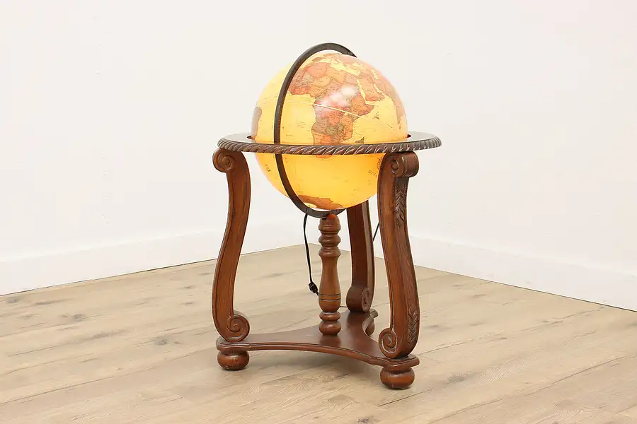 Main image of Cram Vintage Lighted 16" Globe of the World with Floor Stand, Butler