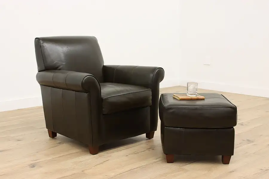 Main image of Traditional Vintage Leather Chair & Ottoman, Bauhaus USA