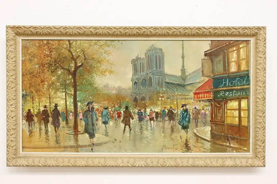 Main image of Notre Dame in Paris Vintage Original Oil Painting, Kilty 53"