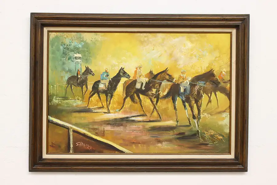 Main image of Thoroughbreds at The Races Vintage Original Oil Painting, Shanika 43"