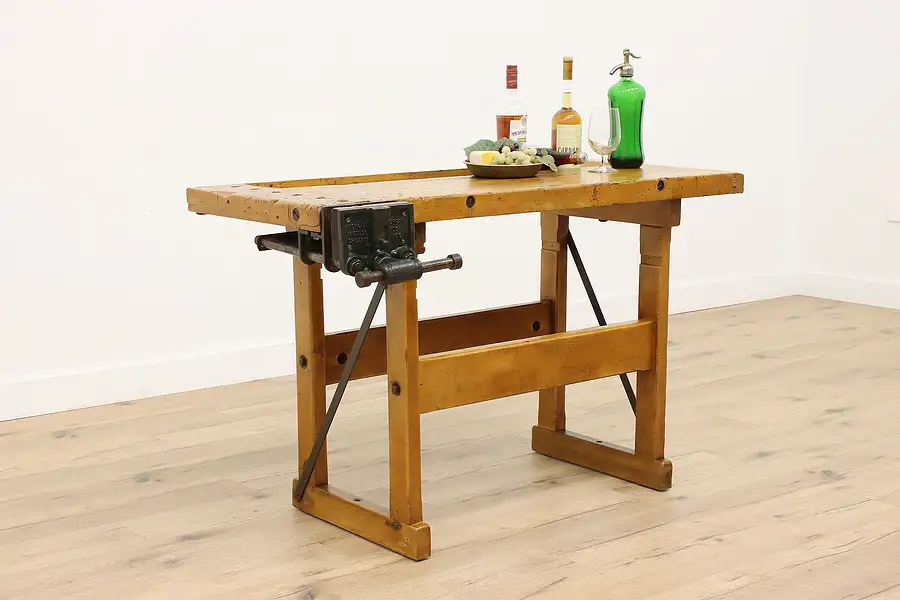 Main image of Farmhouse Salvage Antique Workbench, Kitchen Island, Wine & Cheese Table