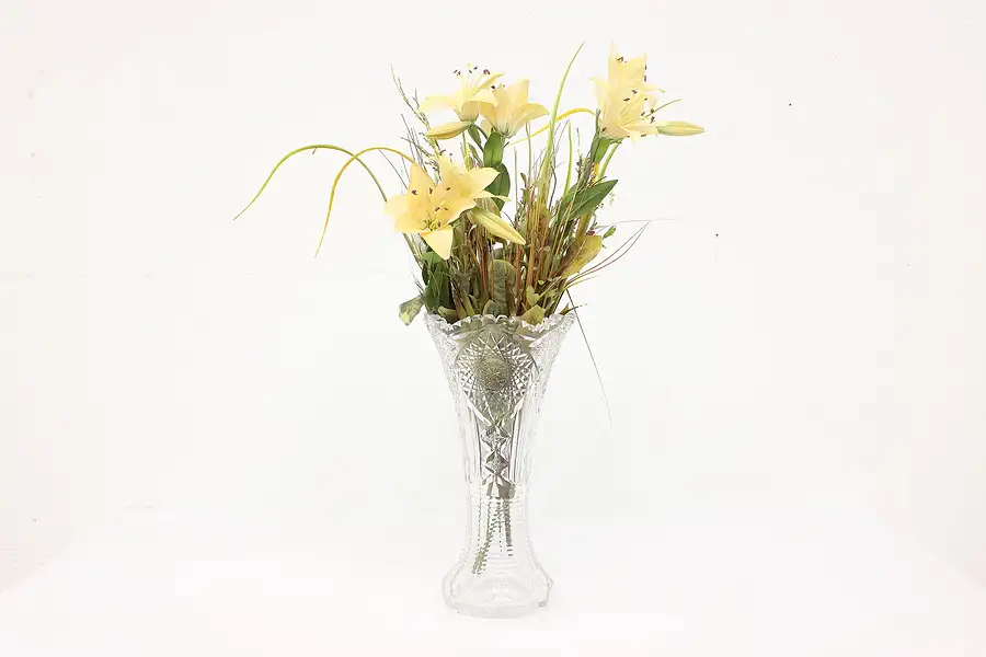 Main image of Traditional Antique Cut Glass 14" Tall Flower Vase