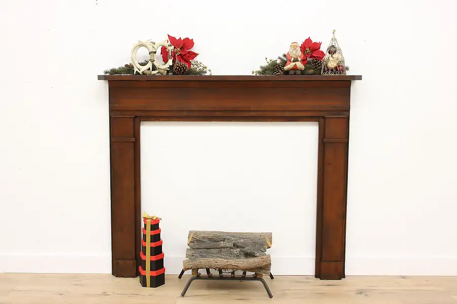 Main image of Farmhouse Antique Architectural Salvage Carved Pine Fireplace Mantel