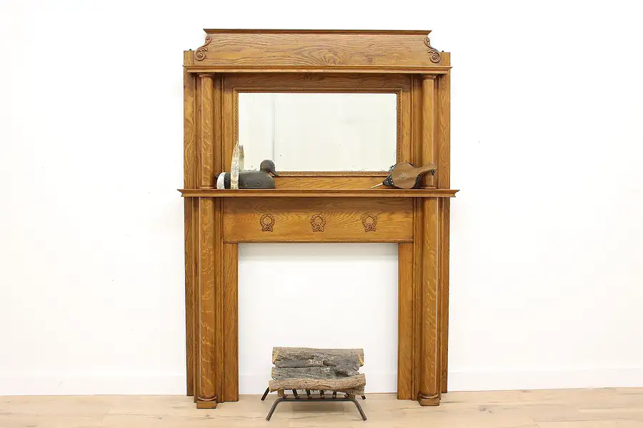 Main image of Victorian Architectural Salvage Antique Oak Fireplace Mantel & Mirror