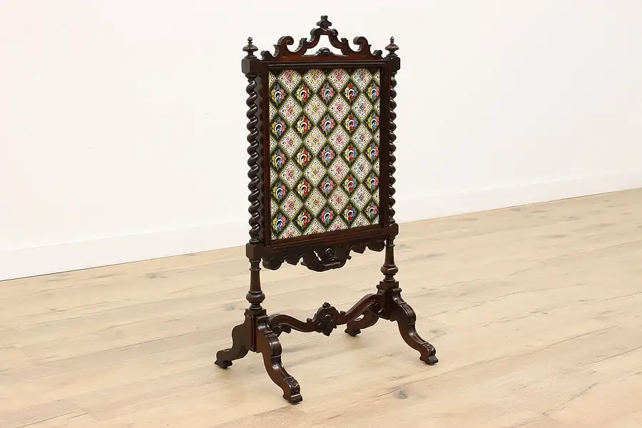 Main image of Victorian Antique English Rosewood Adjustable Fire Screen, Needlepoint