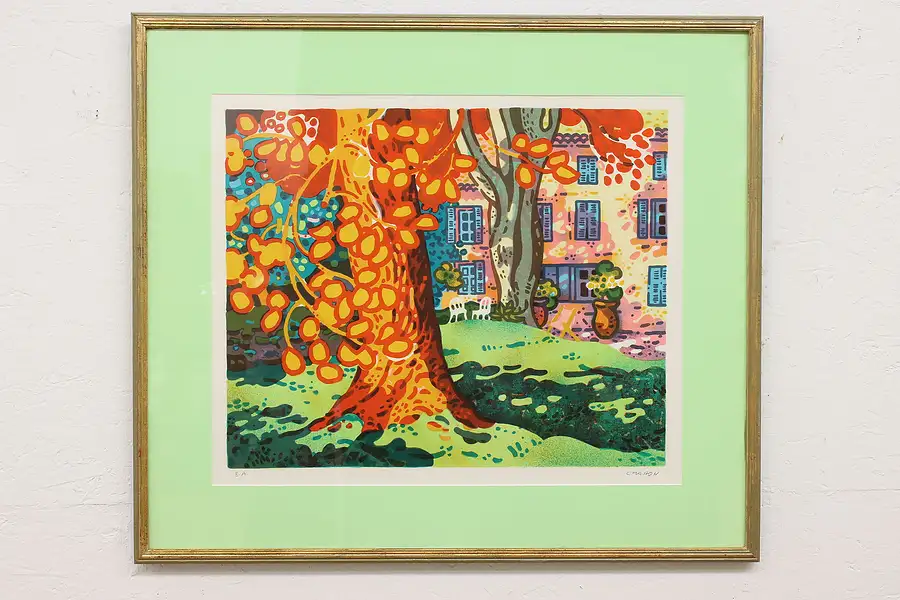 Main image of Fall Garden in Backyard Vintage Original Serigraph, Guy Charon 32"