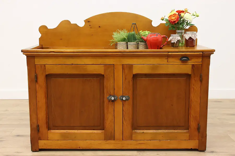 Main image of Farmhouse Antique Pine Dry Sink, Washstand, or Kitchen Pantry Cupboard