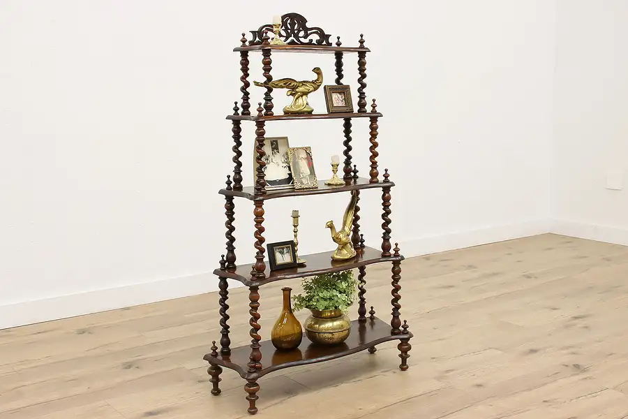 Main image of Victorian Antique English Solid Rosewood Etagere Curio Bookshelf