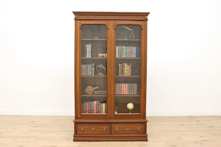 Main image of Victorian Eastlake Antique 1875 Cherry Bookcase, Matthews of Milwaukee